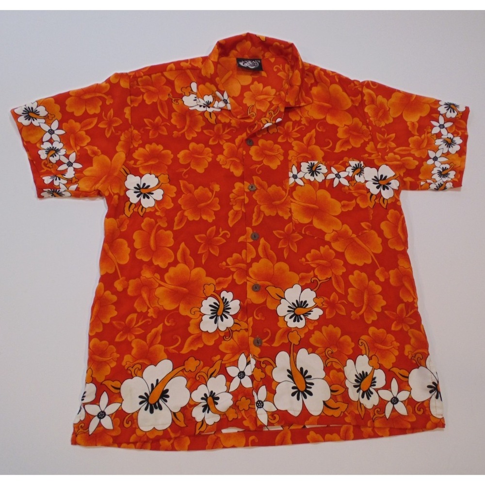 Vintage Uluwatu Mens Medium Hawaiian Short Sleeve Shirt Hibiscus‎ Flowers